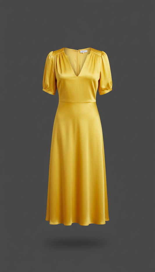 Pop Yellow Silk Midi Dress